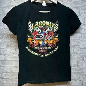 VINTAGE Laconia shirt sleeve tee shirt women’s XL black motorcycle roses graphic
